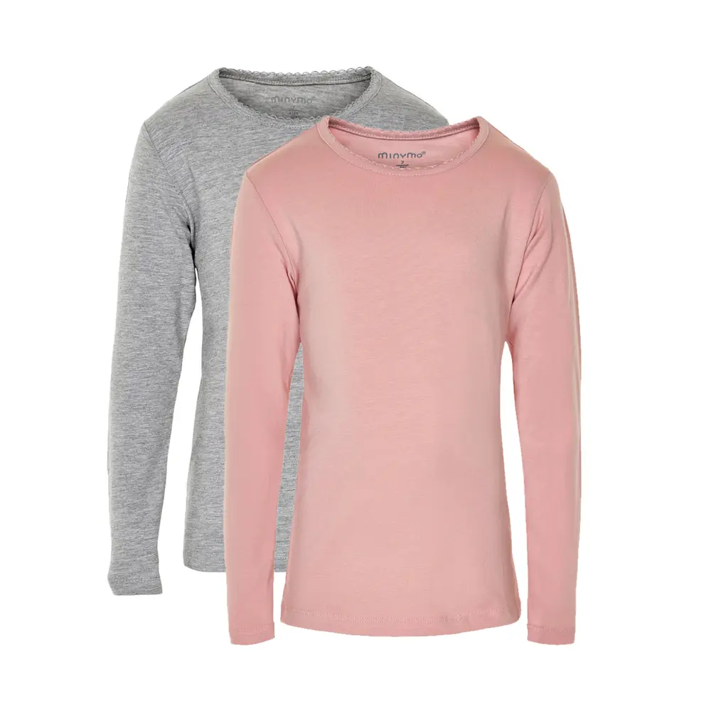 2-Pak Basic Bluser med Broderi fra Minymo