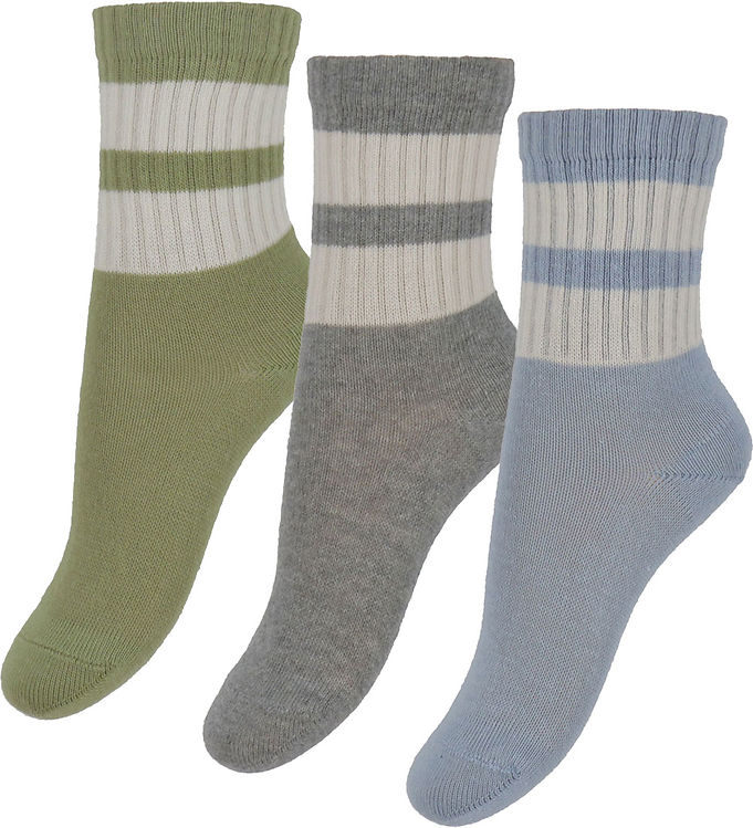 3-Pak Strømper Anker Dusty Blue med Striber