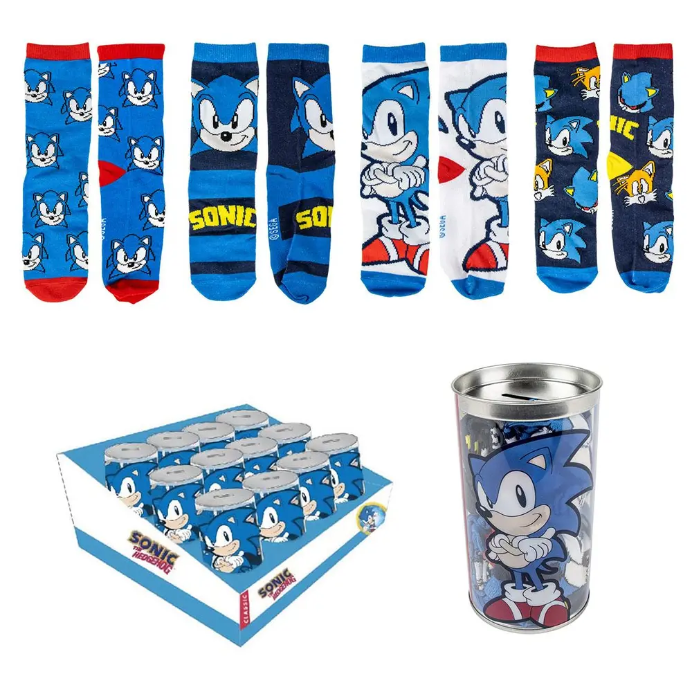 4 Pak Sonic Strømper i Sparegris - Blå Motiver
