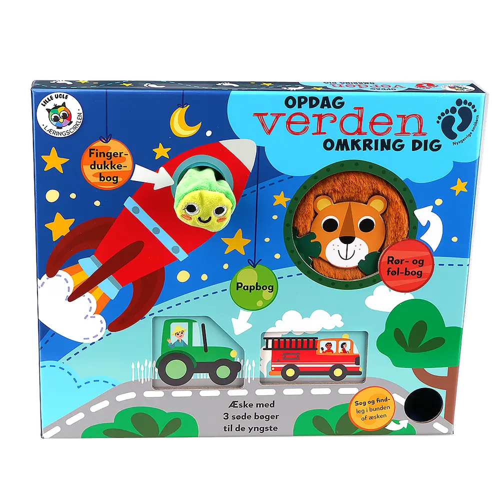 Gaveæske med Papbøger til Små Børn - Opdag Verden!
