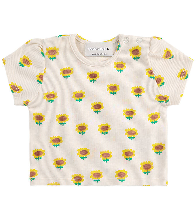 Bobo Choses Rib T-shirt med Solsikke i Beige