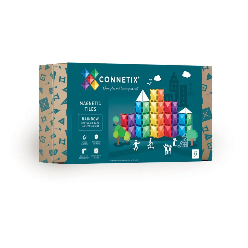 Connetix Rektangel Magnetlegesæt 18 Dele - Regnbue