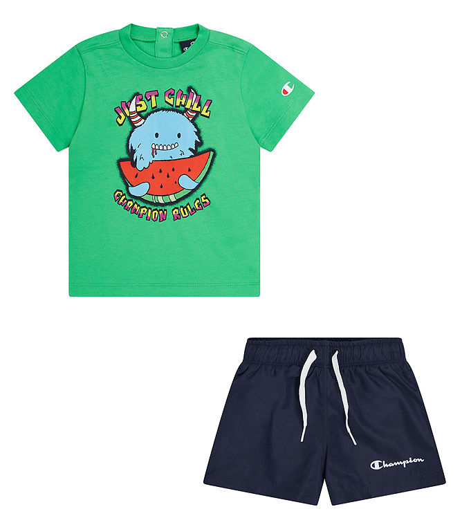 Champion Badeshorts & T-Shirt Sæt i Giftgrøn