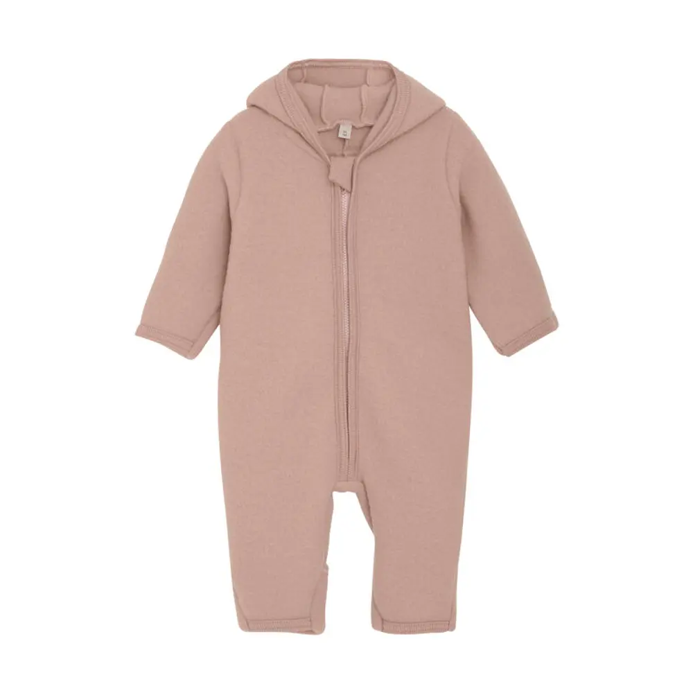 Huttelihut Uldfleece Køredragt med Ører - Mahogany Rose
